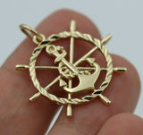 Genuine 9k 9ct Yellow, Rose or White Gold Anchor Wheel Charm Pendant Nautical Pendant