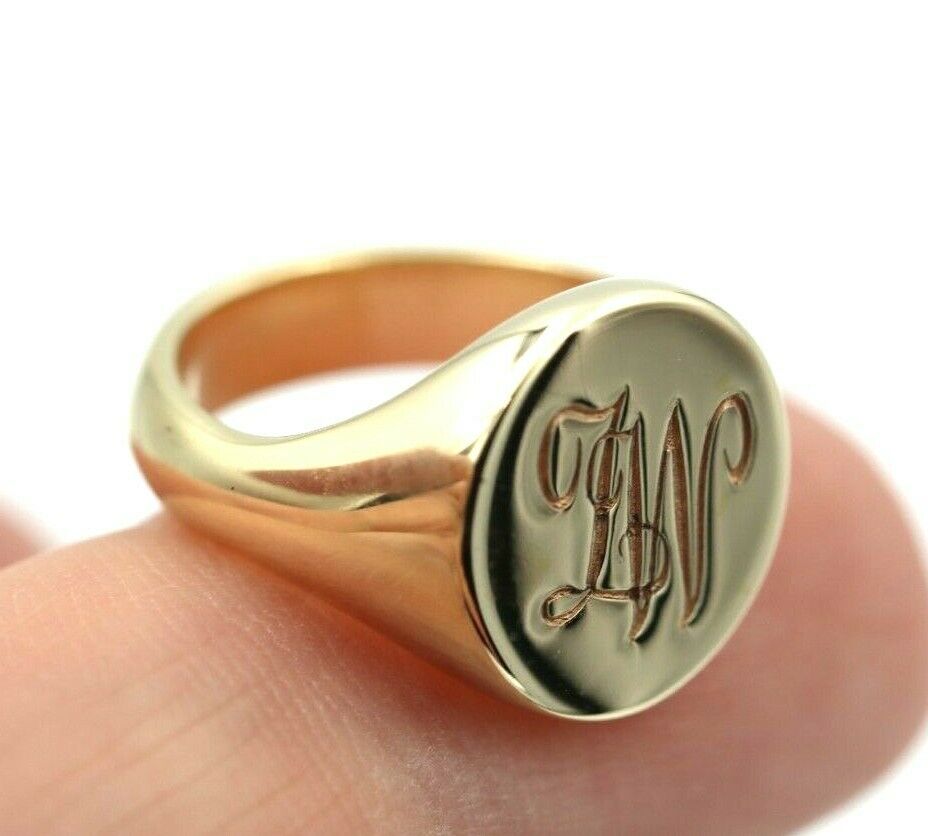 Genuine 9ct 9k 375 Yellow, Rose or White Gold Oval Signet Ring + Engraving - Choose your size Q to V
