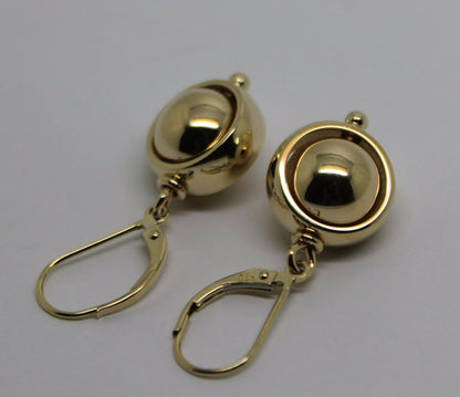 Heavy 9ct 9k 375 Yellow, Rose or White Gold Continental Hooks 10mm Ball Spinning Belcher Earrings