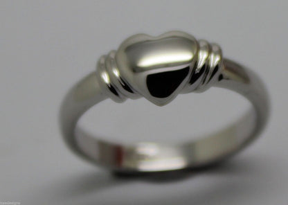 Genuine 9ct 9k Small Solid White Gold Heart Signet Ring - Ring size F