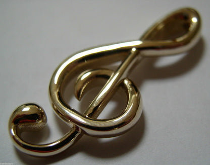 Heavy Solid 9ct Yellow or Rose or White Gold Treble Clef Music Note pendant