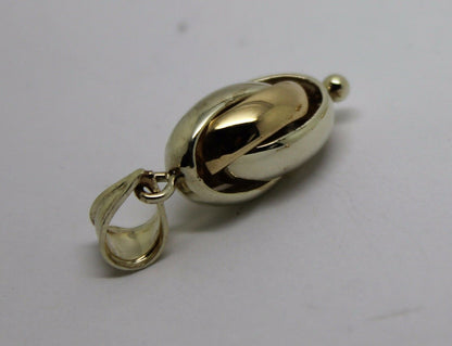 Genuine 9ct 9k 375 Yellow & White Gold Oval Triple Belcher Ball Pendant