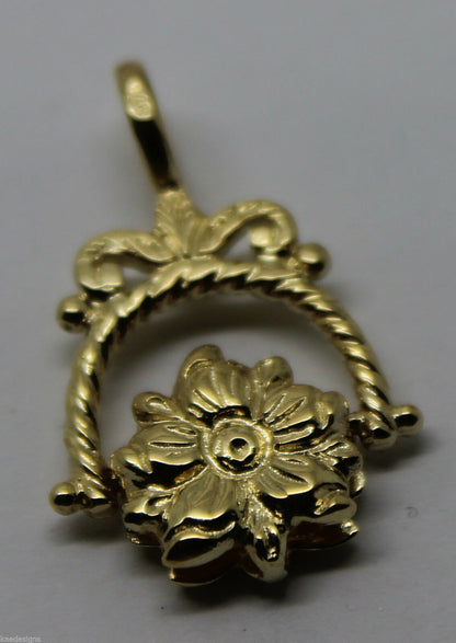 Genuine 9ct 9k 375 Yellow, Rose or White Gold  Flower Spinner Pendant