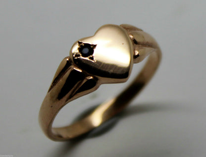 Genuine Size J 9ct Heart Rose Gold Blue Sapphire Heart Signet Ring
