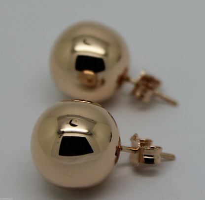 Genuine 9ct 9K Solid Yellow, Rose or White Gold 14mm Stud Ball Earrings