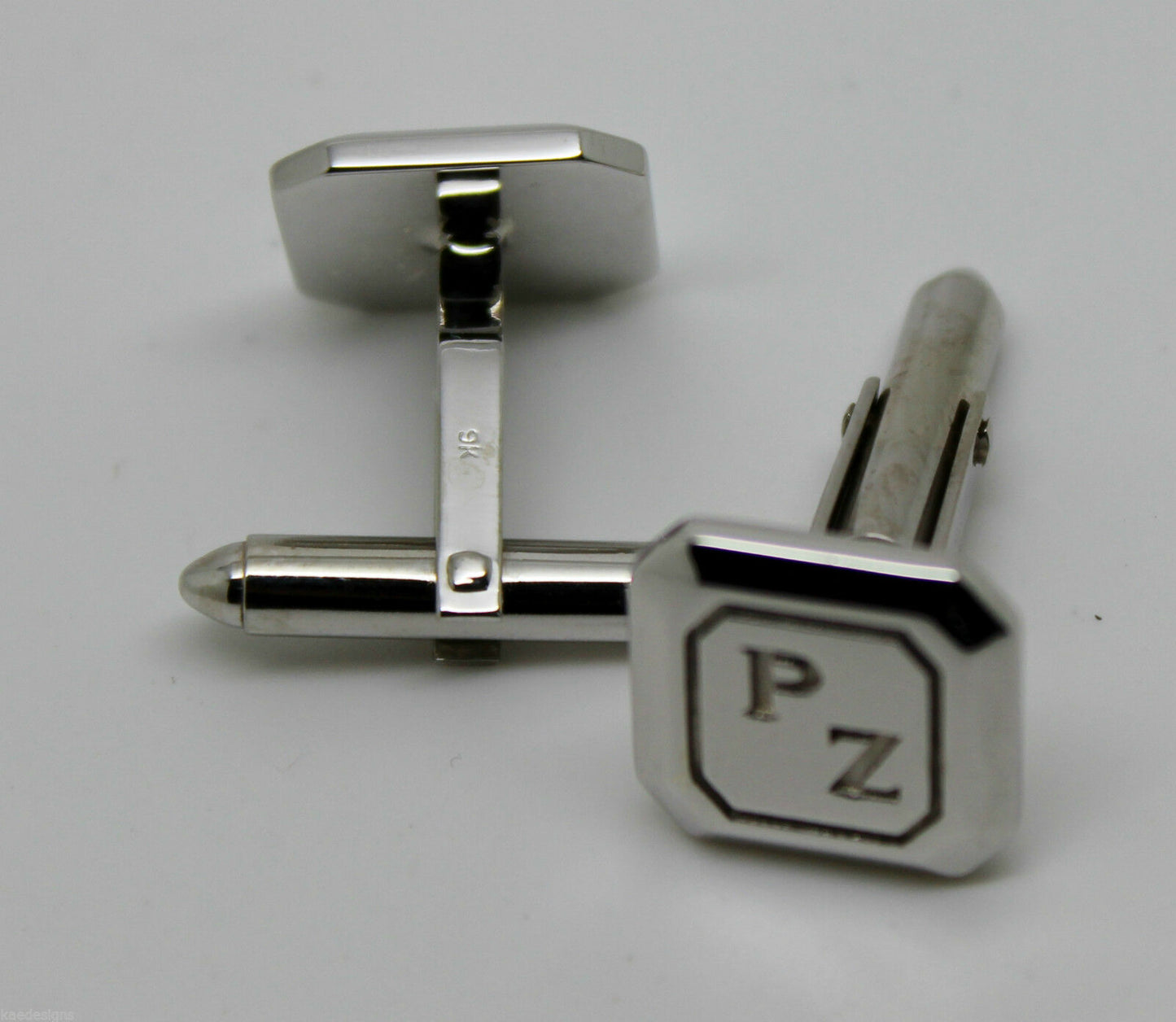 Genuine 9ct 9K Full Solid Custom Made Heavy Engraved Cufflinks White Gold