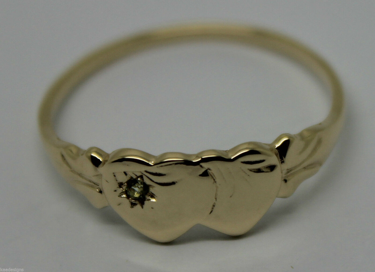 Genuine 9ct 9k 375 Yellow, Rose or White Gold Double Heart Signet Ring Peridot -August Birthstone