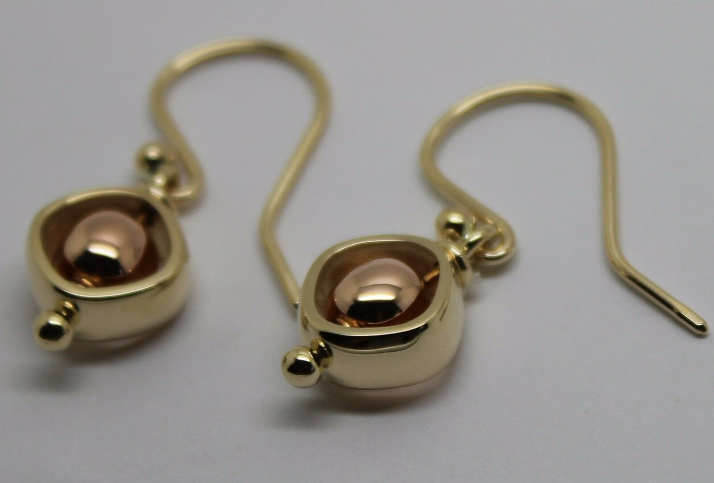 Genuine New 9k 9ct Rose & Yellow Gold Spinning Belcher Ball Earrings