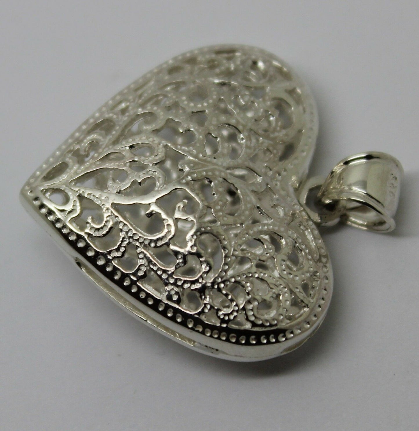 Genuine Sterling Silver 925 Huge Heavy Large Filigree Heart Pendant