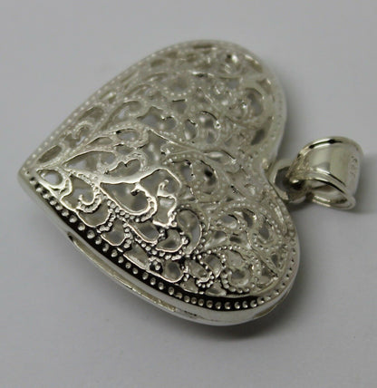 Genuine Sterling Silver 925 Huge Heavy Large Filigree Heart Pendant