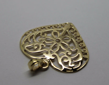 Kaedesigns Genuine 9ct 9k 375 Large Yellow, Rose or White Gold Filigree Flower Heart Pendant
