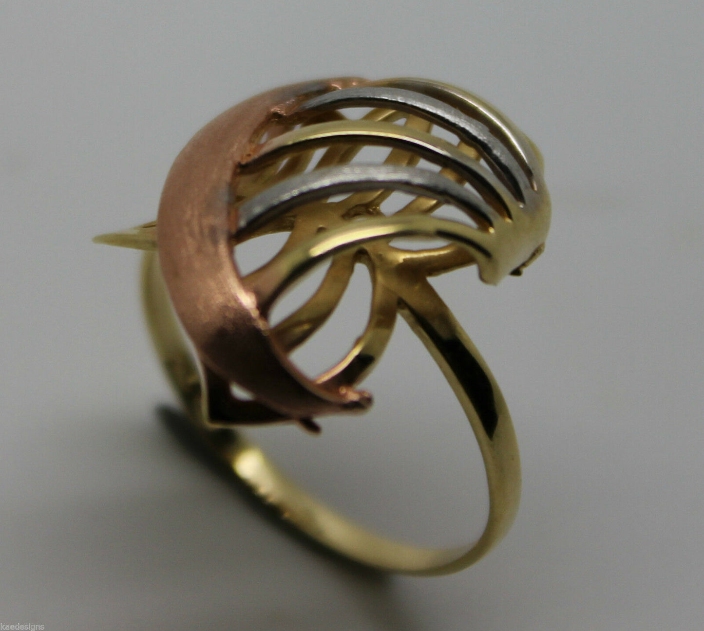 Size P, Genuine 18ct 750 Rose Yellow & White Gold Dress 3 Tone Ring