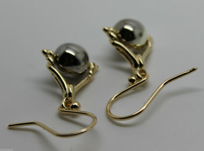 Genuine 9ct 9K 375 Solid Yellow And White Gold Plain Ball Spinner Earrings 435