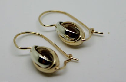Genuine 9ct 9k 375 Yellow & White Gold Spinning Oval Belcher Earrings
