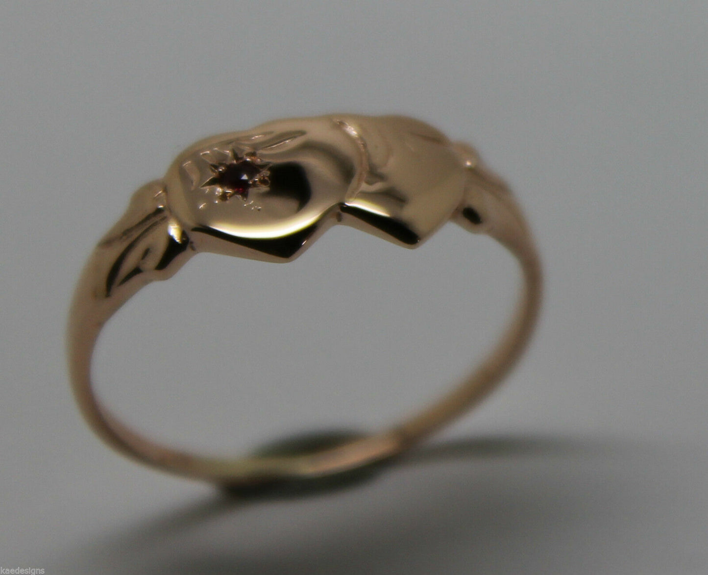 Genuine 9ct 9K Yellow, Rose or White Gold Ruby (Birthstone Of July) Double Heart Signet Ring - Choose your size