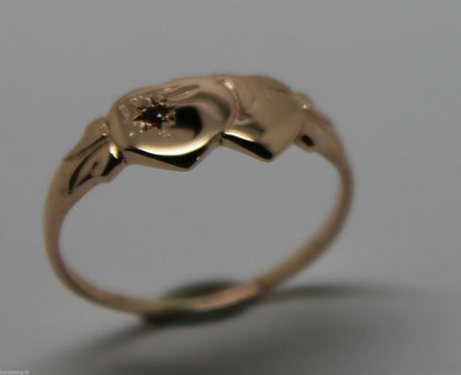 Genuine 9ct 9K Yellow, Rose or White Gold Ruby (Birthstone Of July) Double Heart Signet Ring - Choose your size