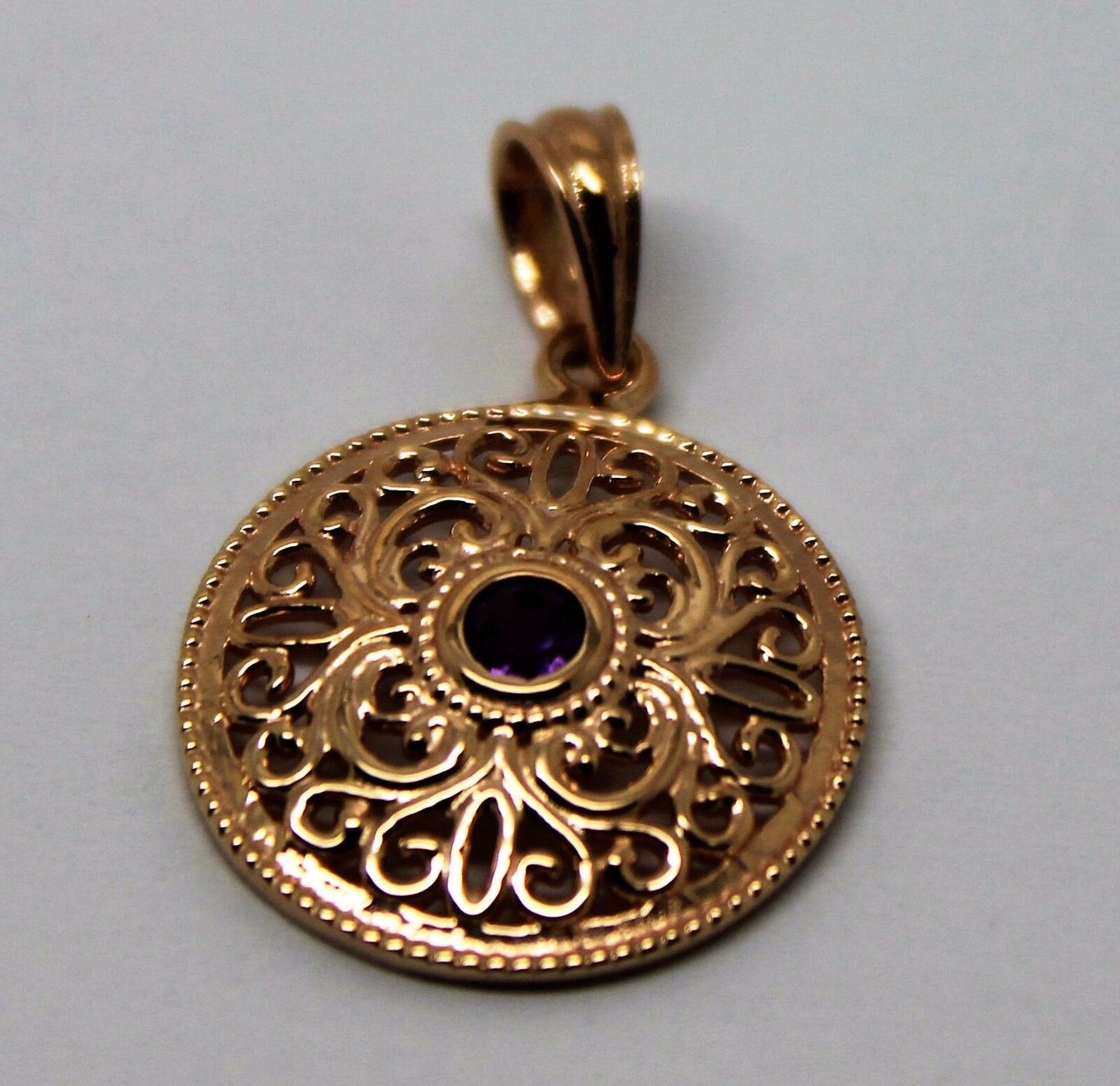 Kaedesigns, 9ct Yellow Gold or White Gold or Rose Gold filigree Amethyst Pendant