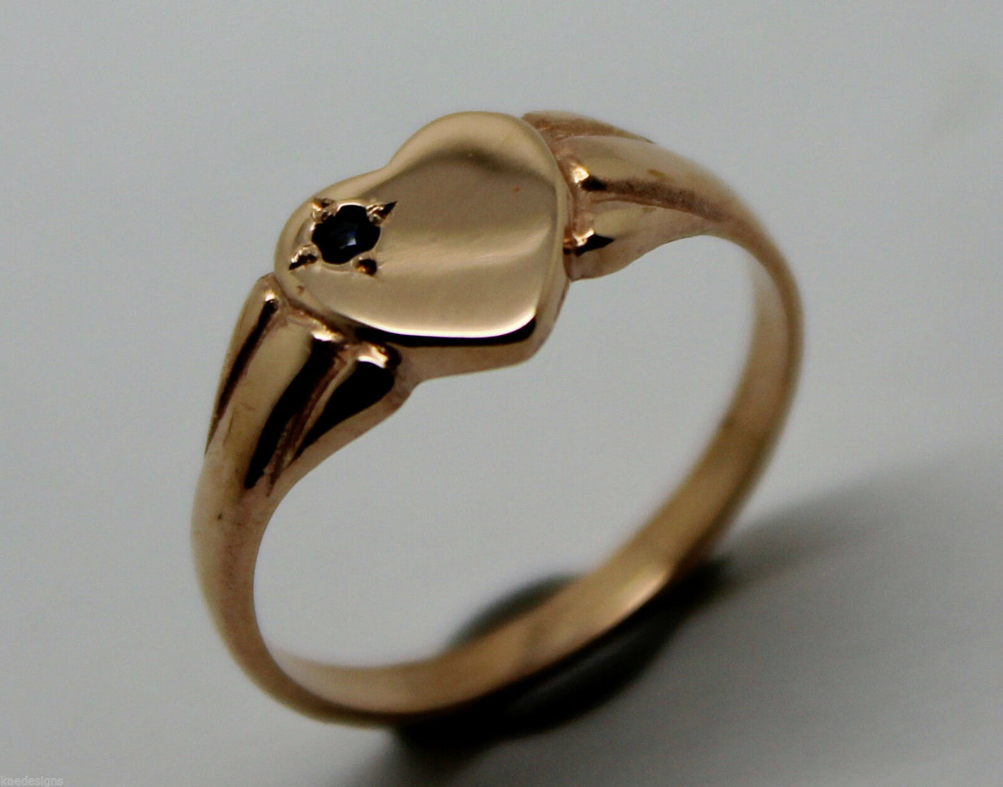 Genuine Size J 9ct Heart Rose Gold Blue Sapphire Heart Signet Ring