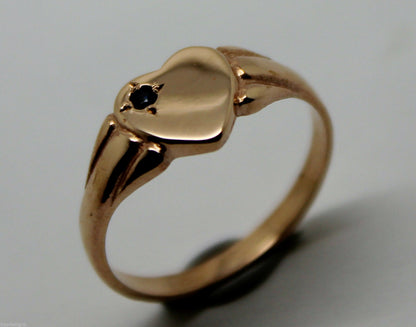Genuine Size J 9ct Heart Rose Gold Blue Sapphire Heart Signet Ring