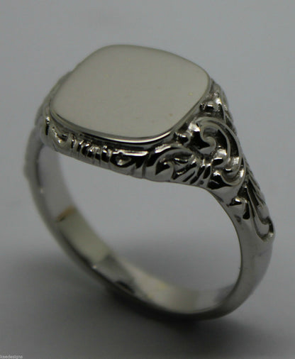 Genuine Large Mens 9ct 9k 375 White Gold Square Engraved Signet Ring