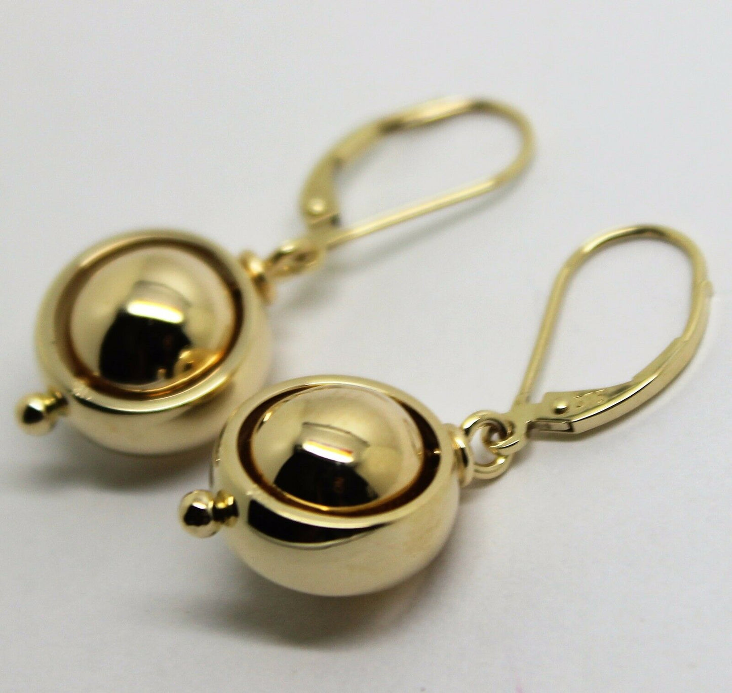Heavy 9ct 9k 375 Yellow, Rose or White Gold Continental Hooks 10mm Ball Spinning Belcher Earrings