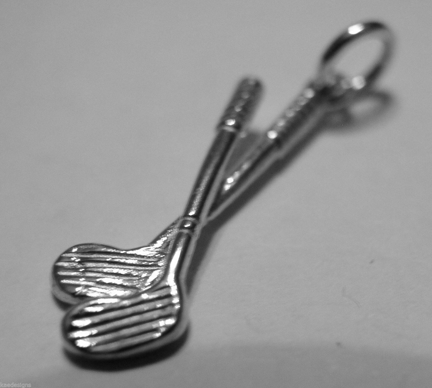 Solid 9ct 9k Yellow Or Rose Or White Gold Golf Clubs Or Hockey Bat Charm / Pendant