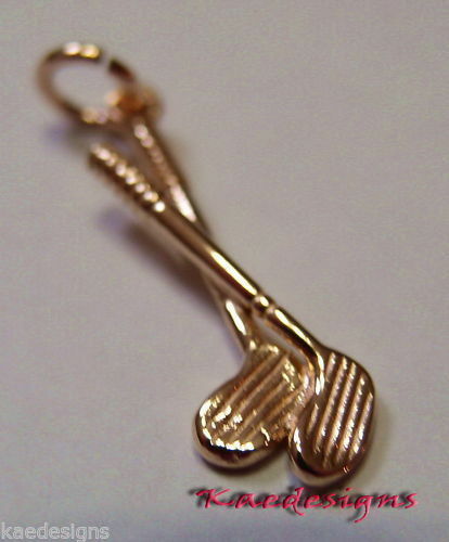 Solid 9ct 9k Yellow Or Rose Or White Gold Golf Clubs Or Hockey Bat Charm / Pendant