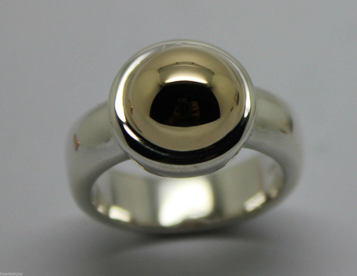 Size M Kaedesigns New Genuine Sterling Silver & 9ct Yellow Gold Half Ball Ring
