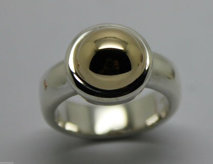 Size M Kaedesigns New Genuine Sterling Silver & 9ct Yellow Gold Half Ball Ring