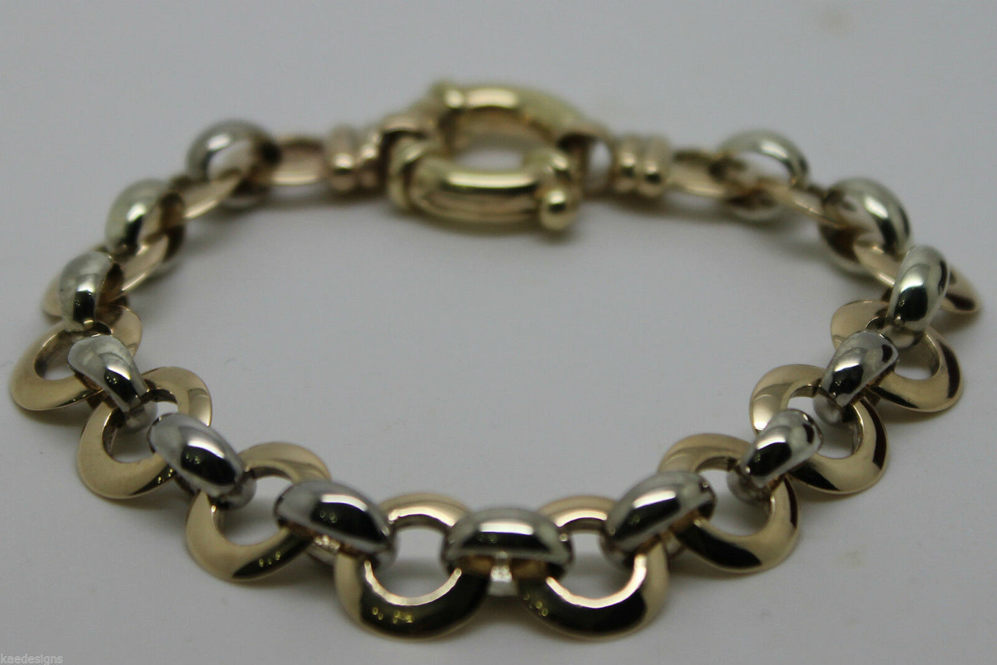 Genuine 9ct 9kt Yellow And White Gold Solid Belcher And Circle Bracelet
