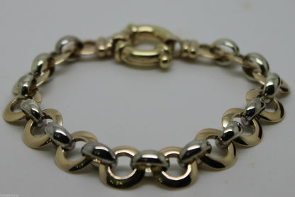 Genuine 9ct 9kt Yellow And White Gold Solid Belcher And Circle Bracelet
