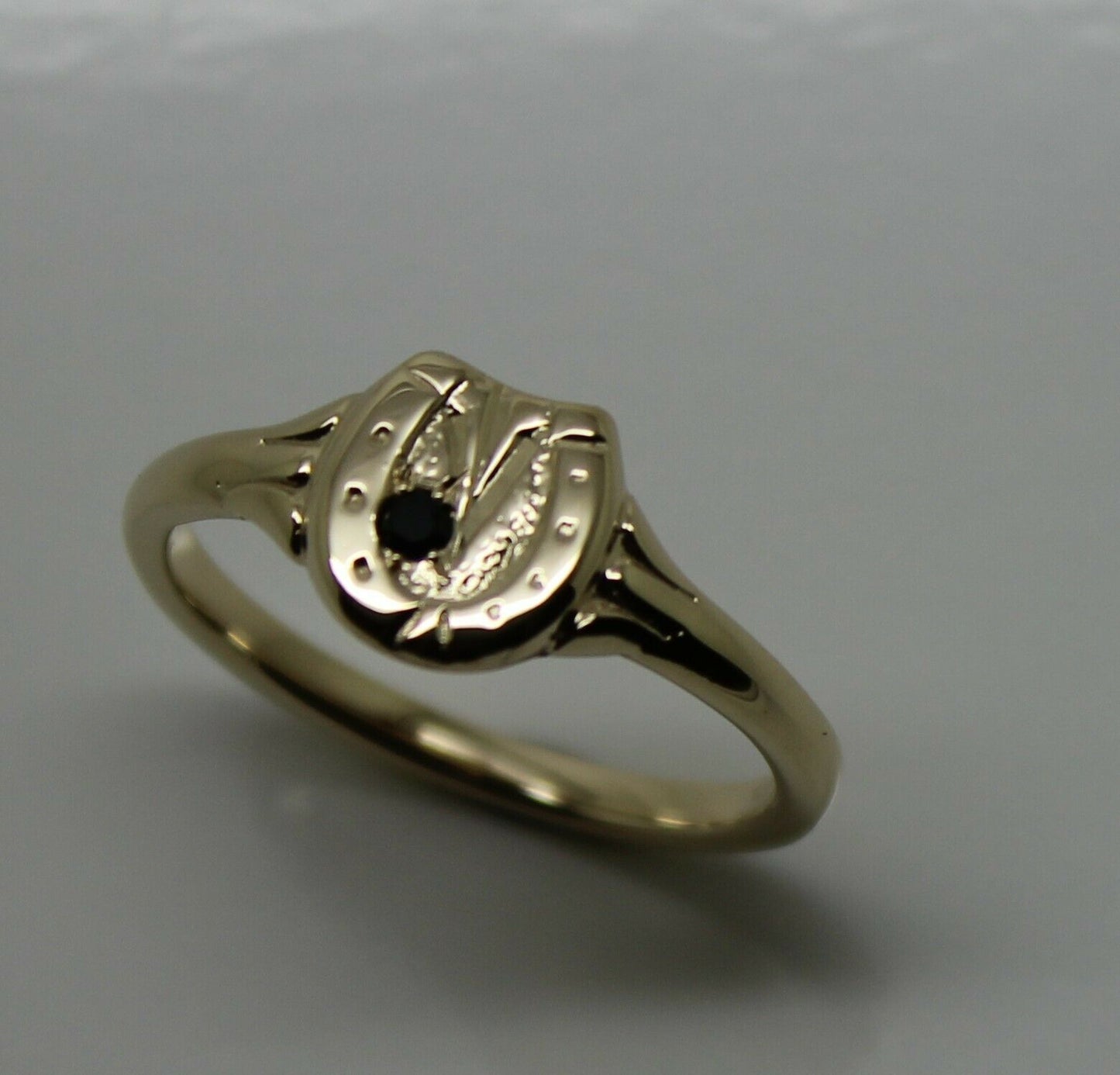 Size O New Genuine New 9ct Yellow, Rose or White Gold Childs Horse Shoe Sapphire Set Ring
