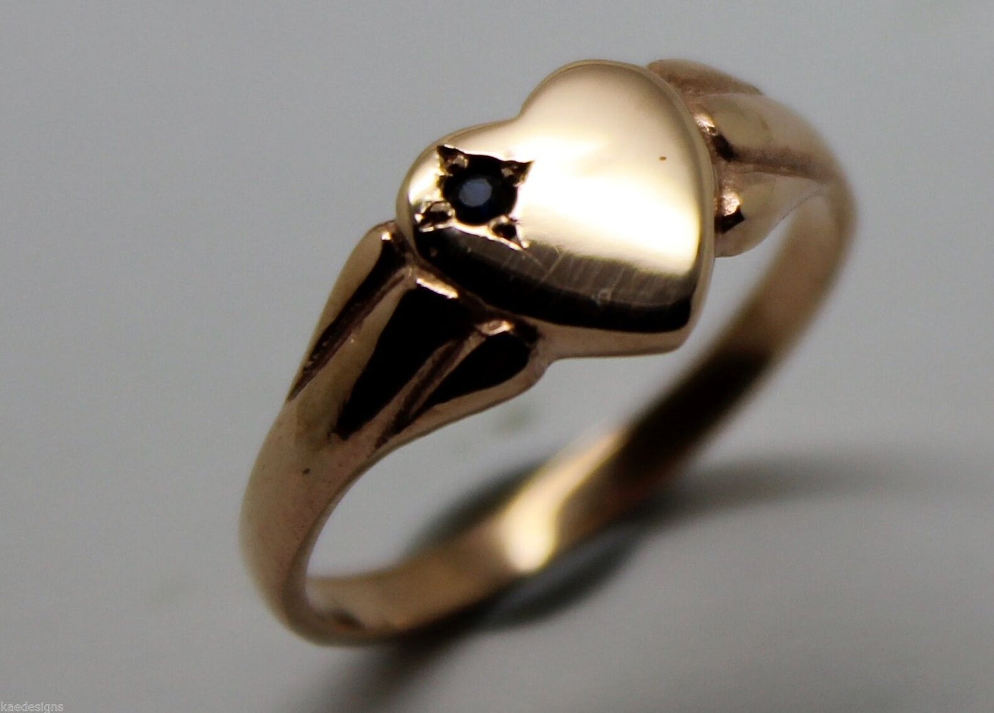 Genuine Size J 9ct Heart Rose Gold Blue Sapphire Heart Signet Ring