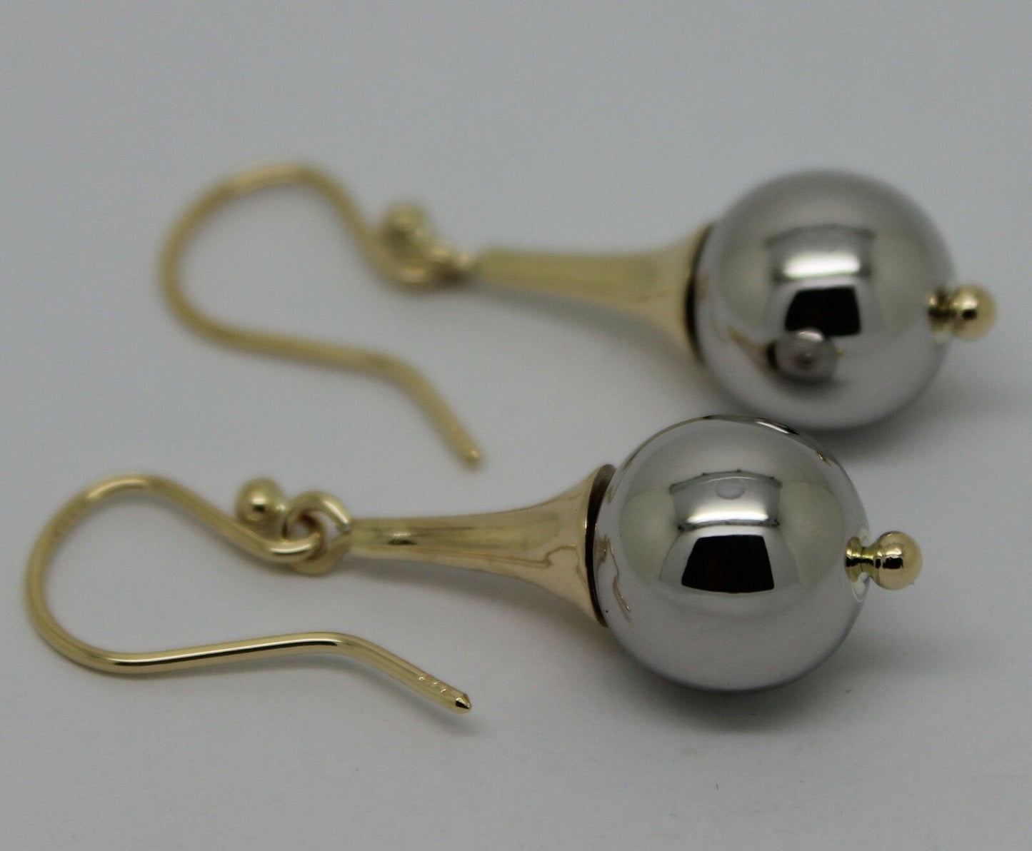 Genuine 9ct 9k 375 Two Tone Yellow & White or Rose & White Gold 12mm Ball Drop Earrings