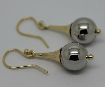 Genuine 9ct 9k 375 Two Tone Yellow & White or Rose & White Gold 12mm Ball Drop Earrings