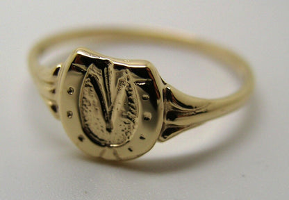 Genuine Solid 9ct 9kt Yellow Gold 375 Childs Lucky Horseshoe Ring - Choose your size