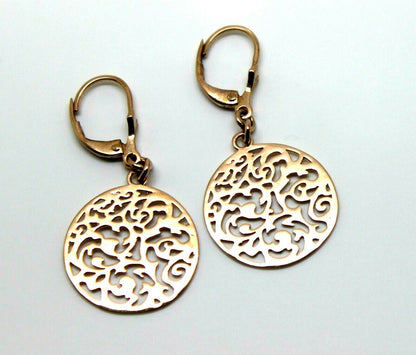 Genuine 9ct Yellow, Rose Or White Gold Antique Filigree Drop Earrings Continental hooks