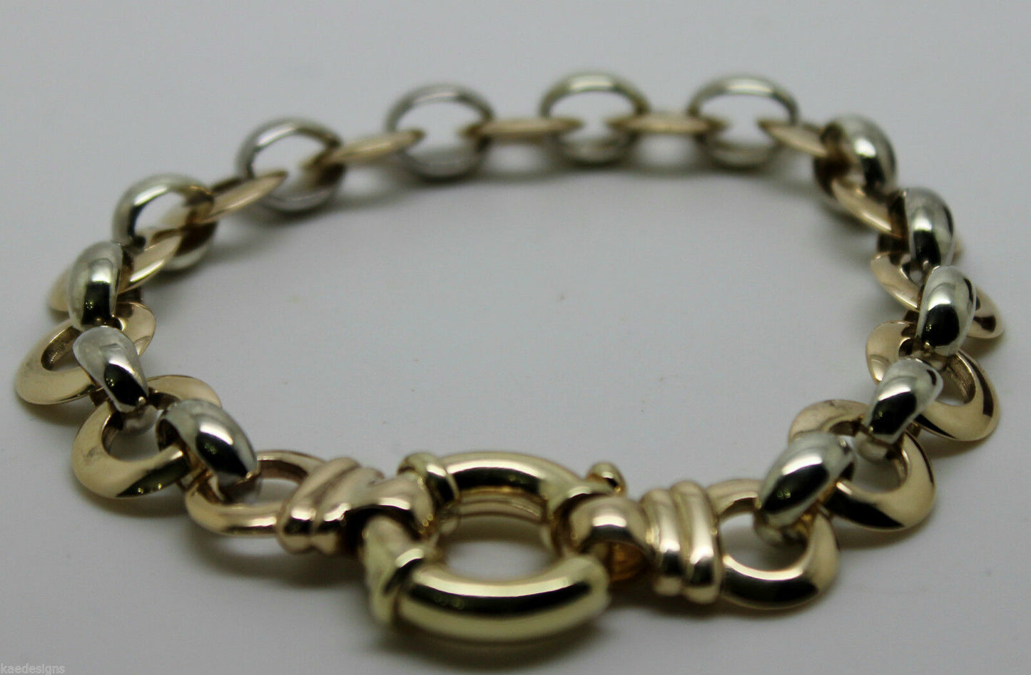 Genuine 9ct 9kt Yellow And White Gold Solid Belcher And Circle Bracelet