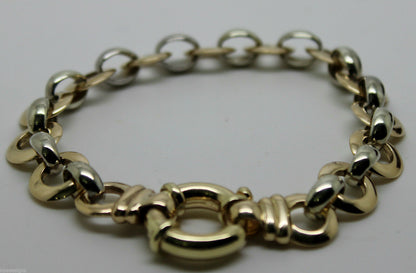 Genuine 9ct 9kt Yellow And White Gold Solid Belcher And Circle Bracelet