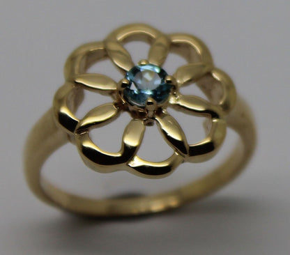 Genuine 9ct Yellow, Rose or White Gold Blue Topaz November Stone Flower Ring