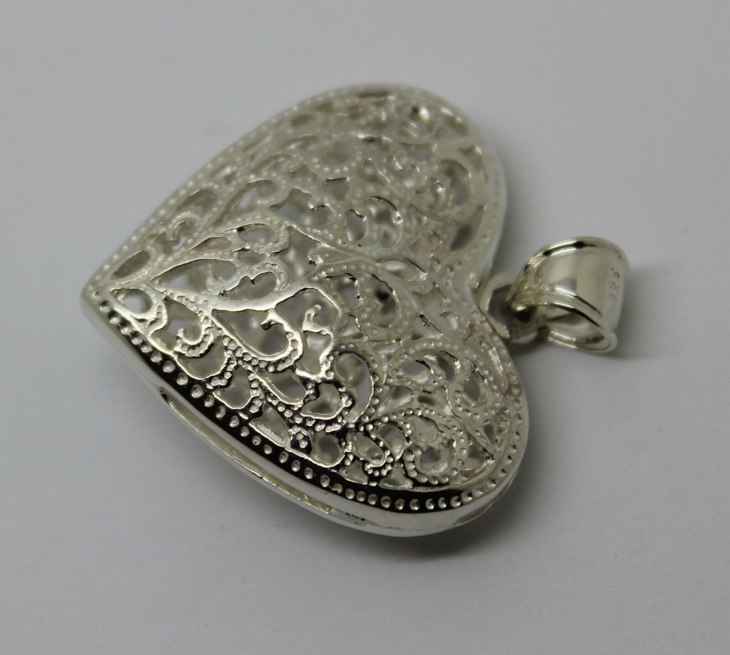 Genuine Sterling Silver 925 Huge Heavy Large Filigree Heart Pendant