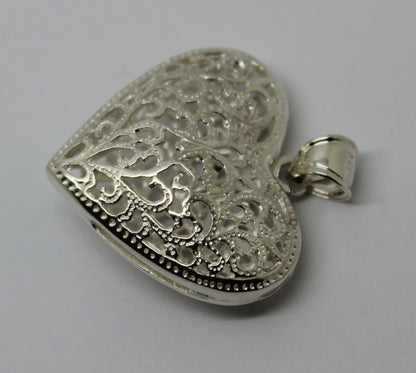 Genuine Sterling Silver 925 Huge Heavy Large Filigree Heart Pendant