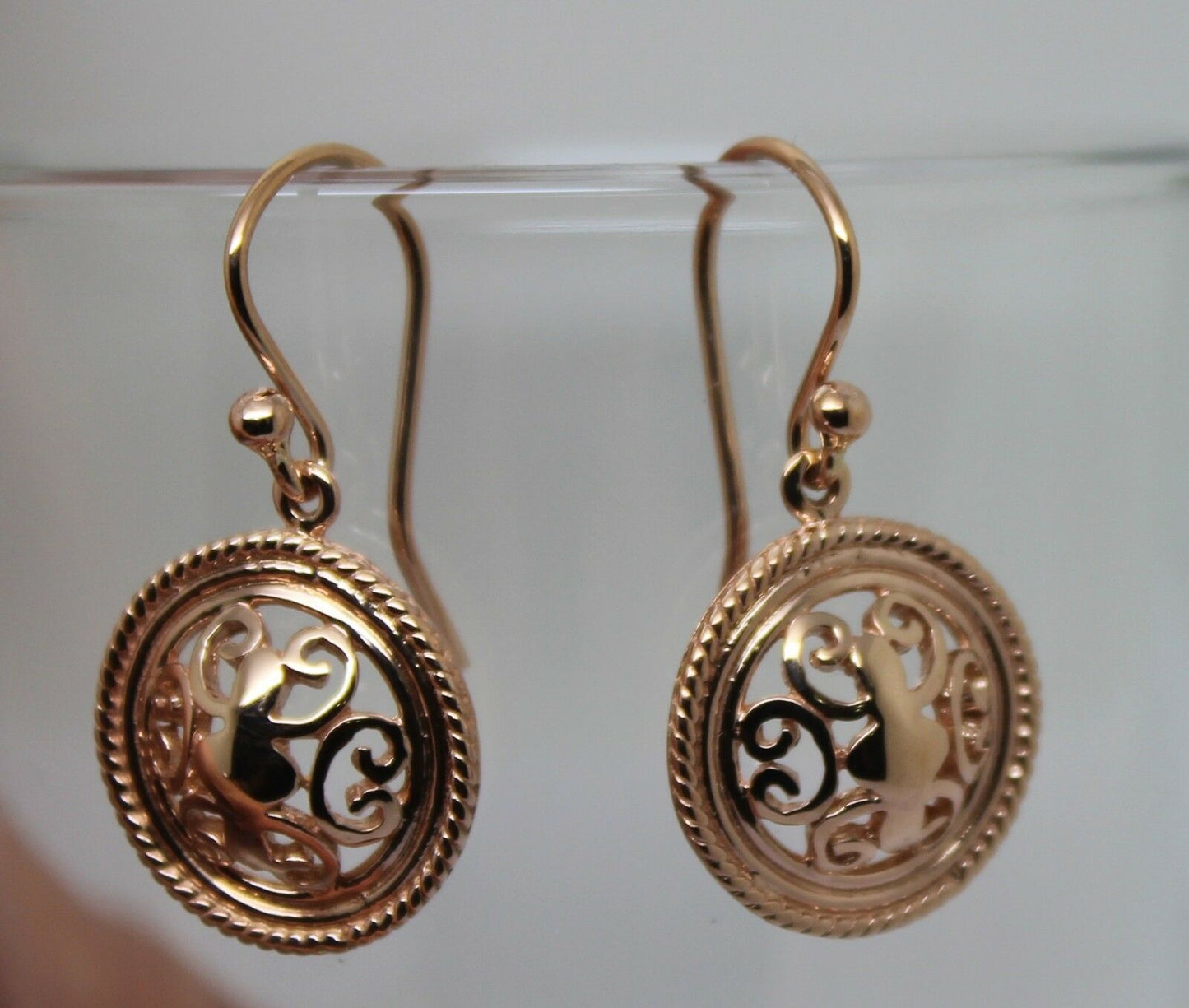 Kaedesigns, Heavy 9ct Yellow Or White Or Rose Gold  Filigree Round Hook Earrings
