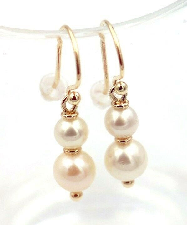 Genuine 9ct 9k 375 Yellow, Rose or White Gold 6mm & 8mm White Pearl With Open hooks Earrings