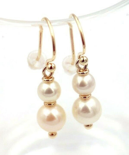 Genuine 9ct 9k 375 Yellow, Rose or White Gold 6mm & 8mm White Pearl With Open hooks Earrings