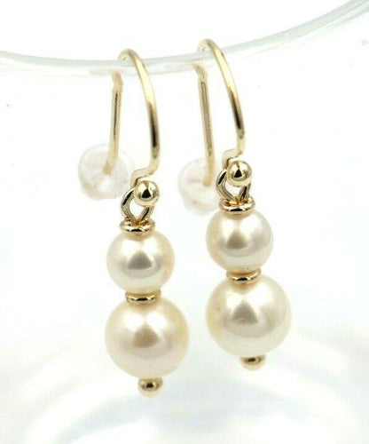 Genuine 9ct 9k 375 Yellow, Rose or White Gold 6mm & 8mm White Pearl With Open hooks Earrings