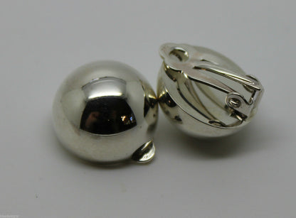 Genuine Sterling Silver 925 Half 14mm Ball Round Earrings Clip-ons