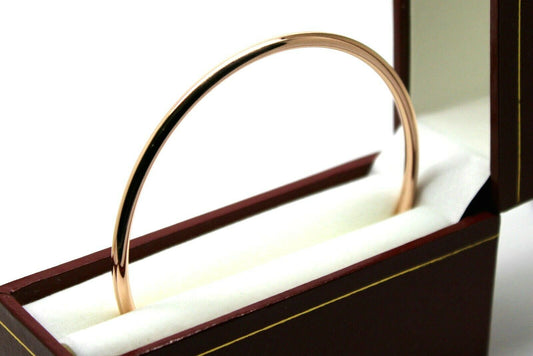 Genuine 9ct 9K 375 Yellow, Rose or White Gold 3mm Wide Hollow Golf Bangle 64mm Diameter