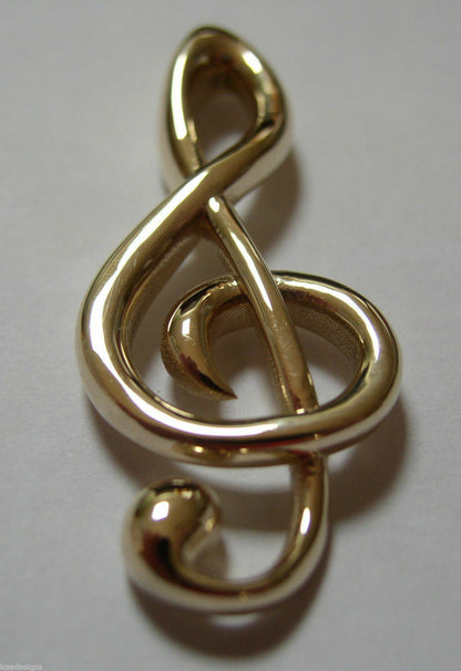 Heavy Solid 9ct Yellow or Rose or White Gold Treble Clef Music Note pendant