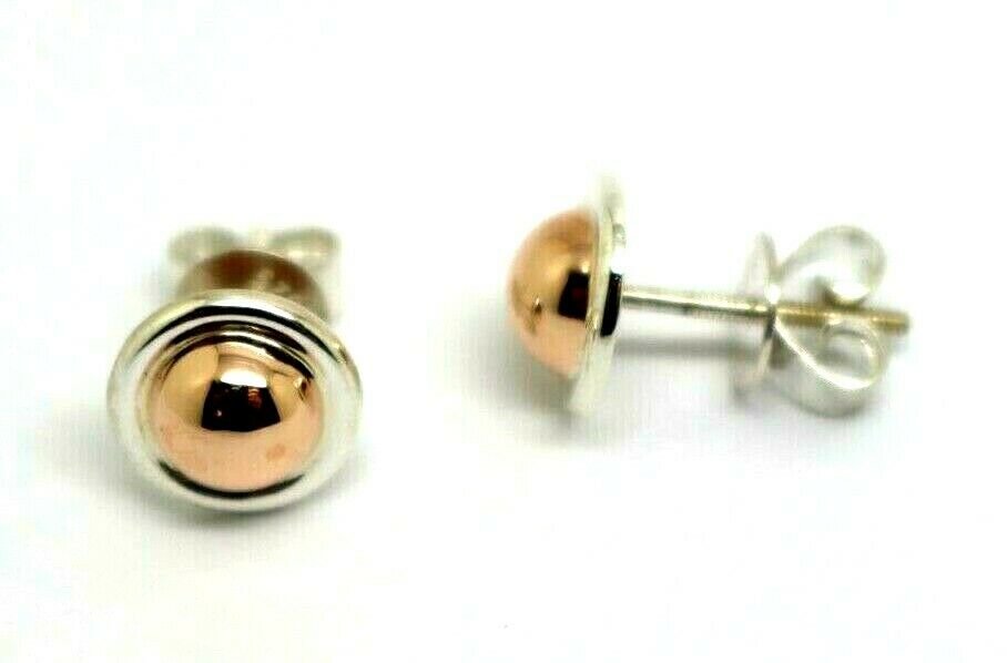 Kaedesigns New Genuine Sterling Silver & 9ct 9k Rose Gold 375 6mm Half Ball Earrings